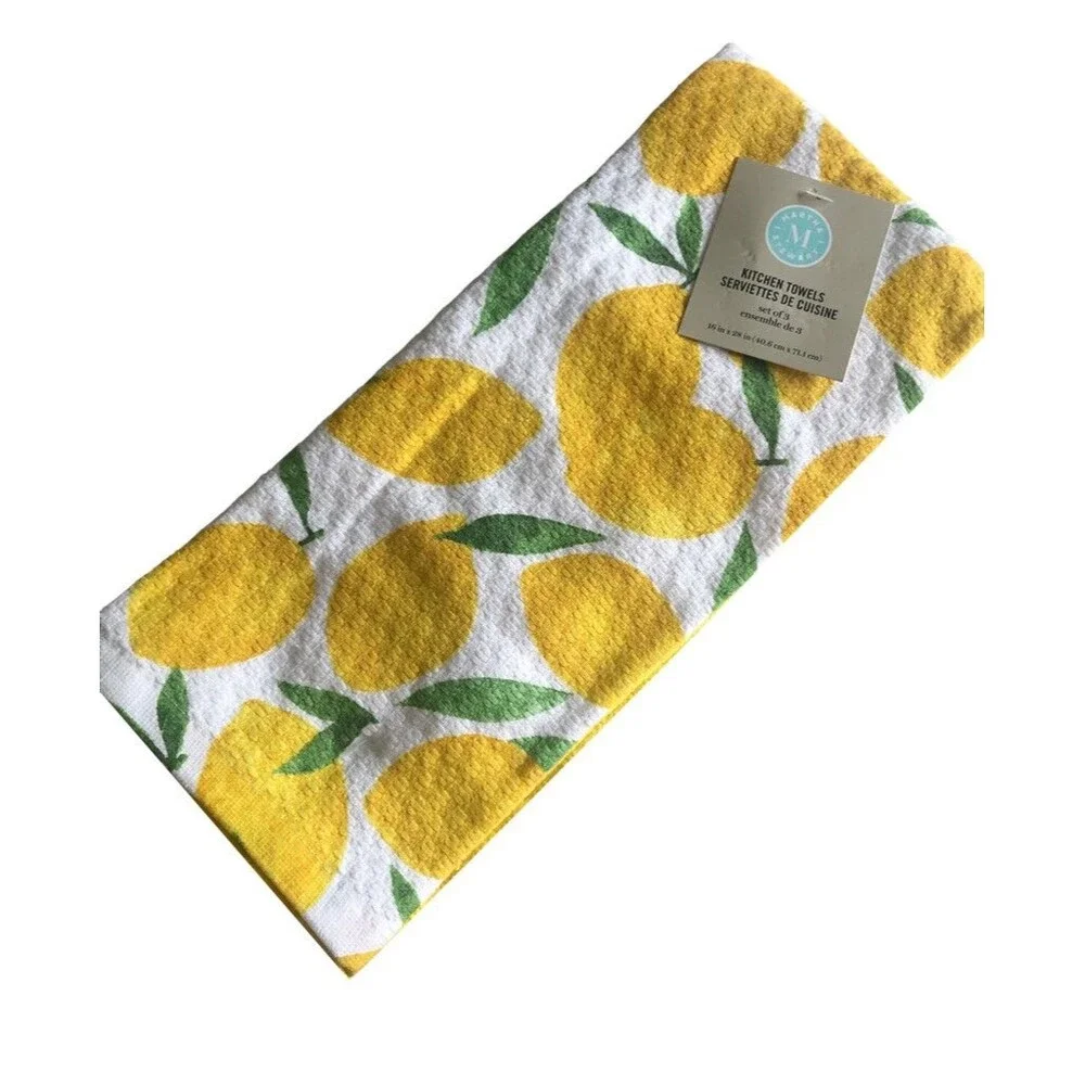 Martha Stewart Kitchen Dish Towels Yellow Lemons Lemon Set Of 3 Beach Summer
